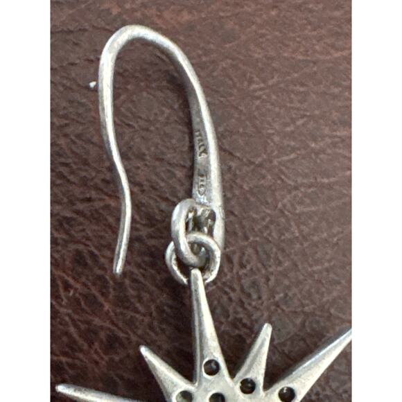 Vtg Italy 926 Silver Dangle Starburst CZ? Diamond Earrings Crystal Star Spangled - Picture 4 of 6